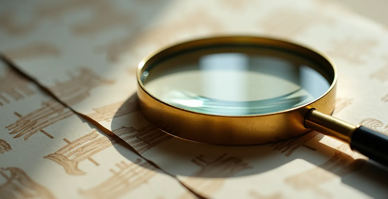 Gros plan macro d'une loupe posée sur des documents financiers avec mise au point sélective