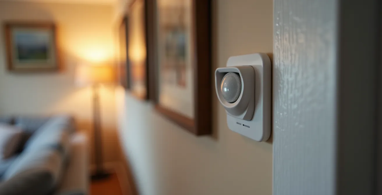 Intérieur moderne avec capteurs discrets intégrés dans l'environnement domestique