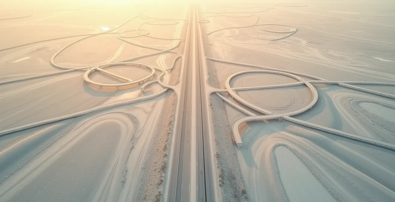 Vue aérienne de chemins entrecroisés symbolisant les parcours professionnels complexes