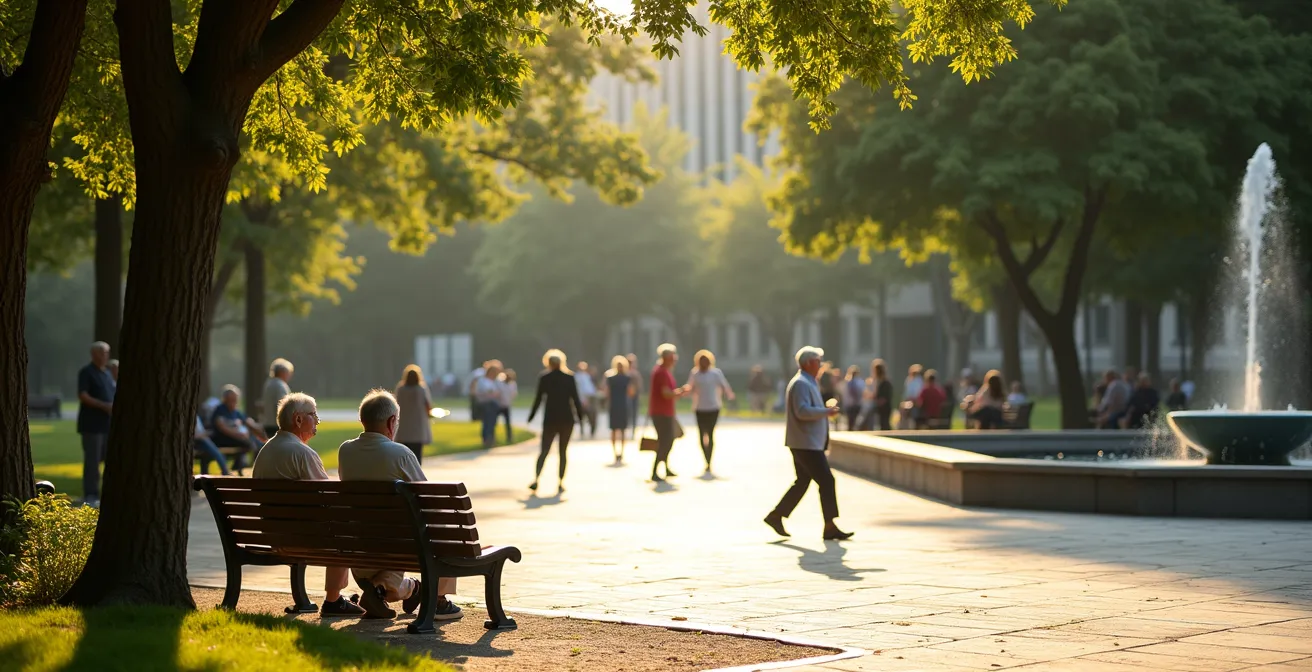 Groupe de seniors engagés dans différentes activités sociales dans un parc