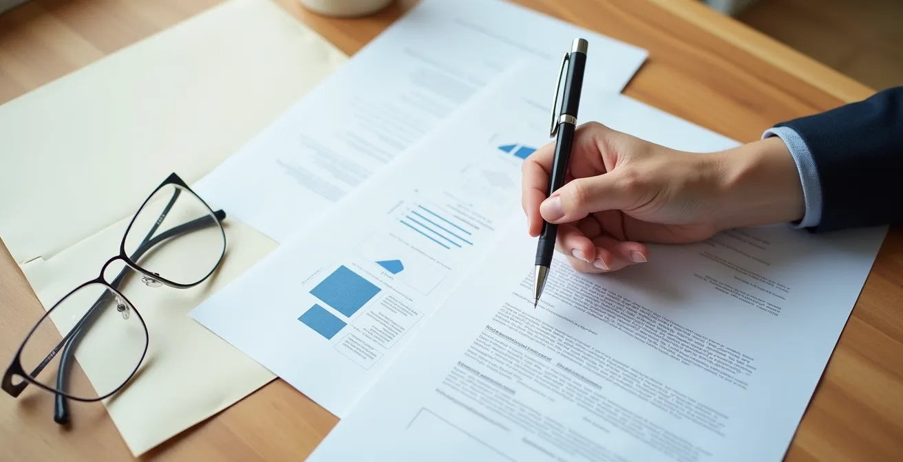 Documents administratifs étalés sur un bureau pour la constitution d'un dossier de remboursement de fauteuil roulant