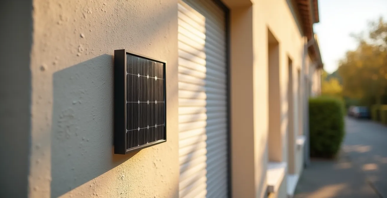 Installation de panneau solaire discret sur façade pour motorisation de volets