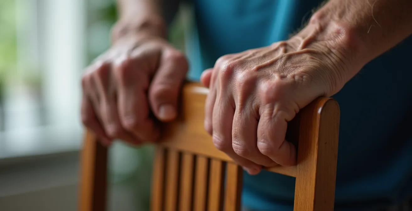 Senior pratiquant des micro-exercices pendant une pause active à domicile