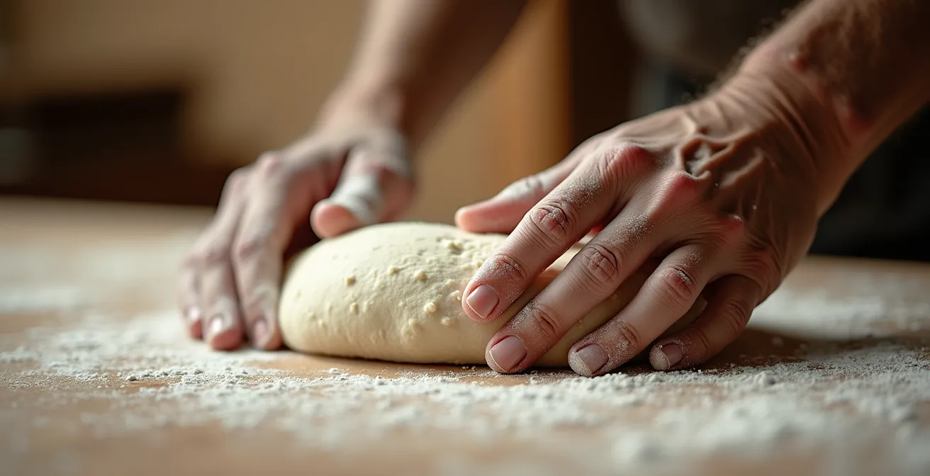 Senior souriante dans sa cuisine préparant un plat tout en discutant au téléphone