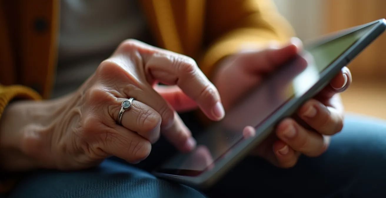Grand-parent souriant lors d'un appel vidéo avec ses petits-enfants