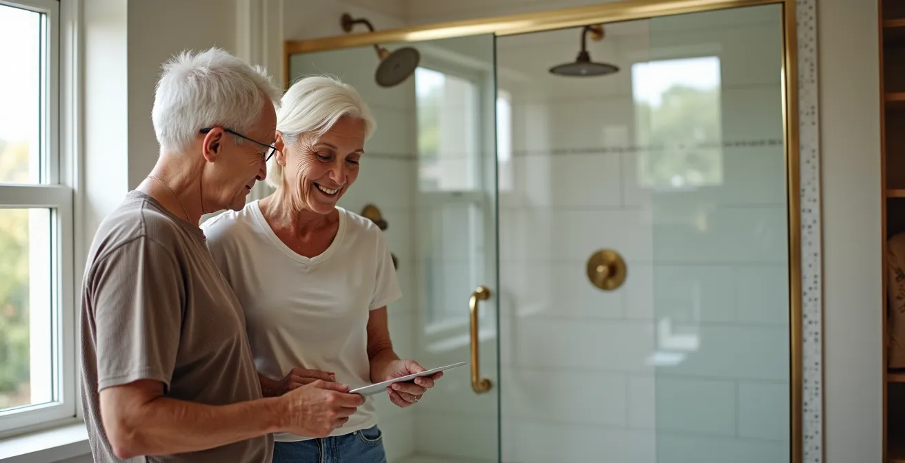 Salle de bain moderne avec douche à l'italienne remplaçant une baignoire