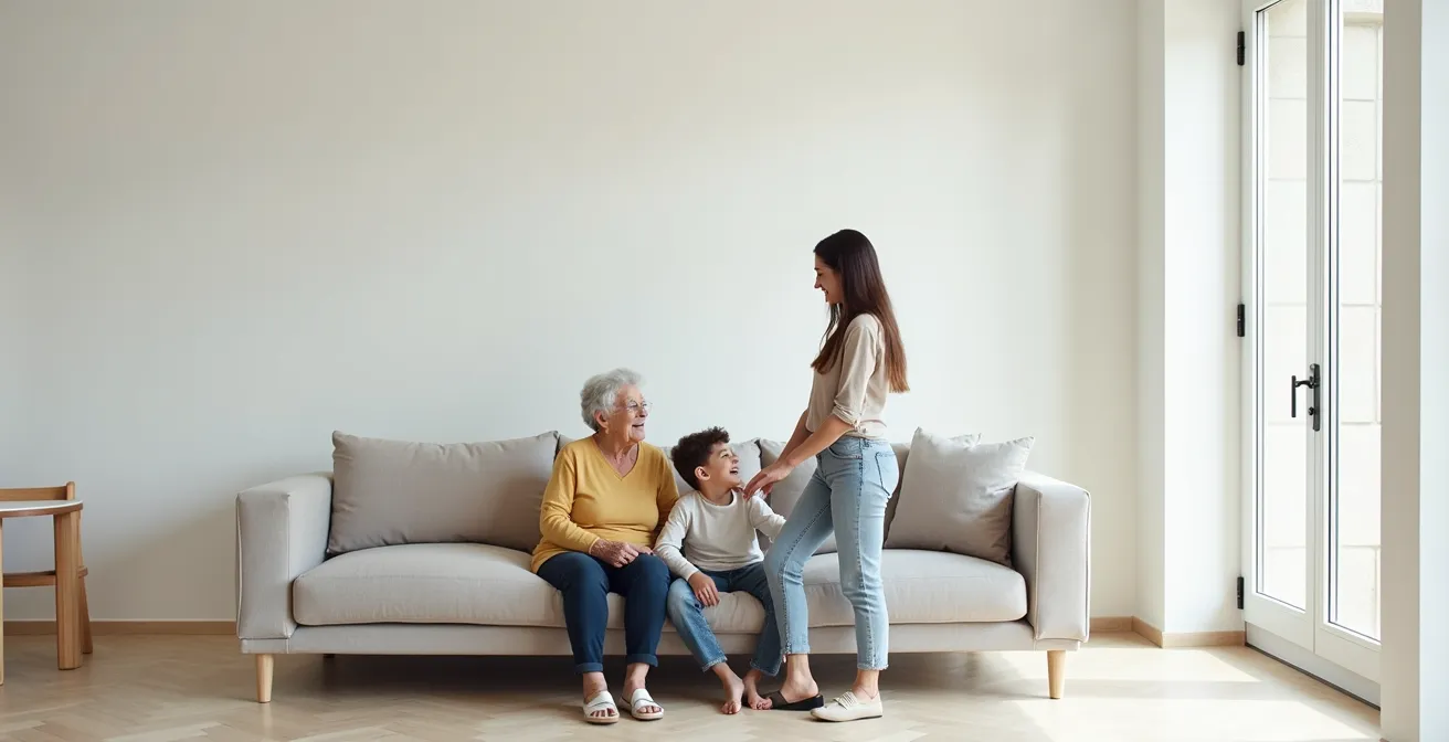Trois générations réunies symbolisant le saut de génération dans la transmission patrimoniale