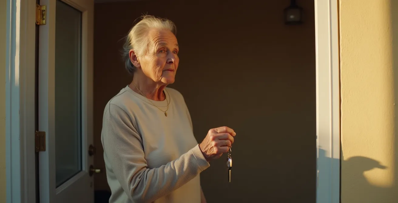 Voisin bienveillant avec trousseau de clés près d'une porte d'entrée